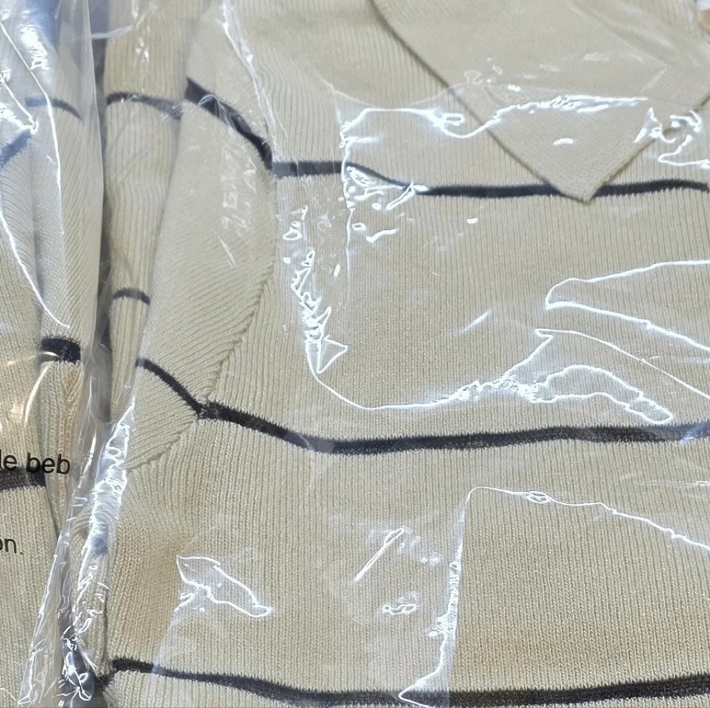 NWT Hot & Delicious Striped Cream Long Sleeve Collared Dress Large PTP 22 - Picture 9 of 10